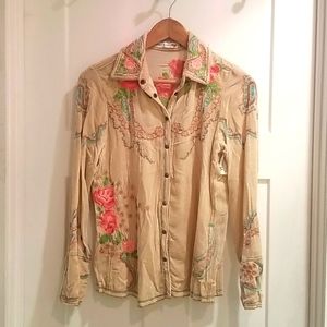 🌹NWT Johnny Was Velvet Western Rose Shirt